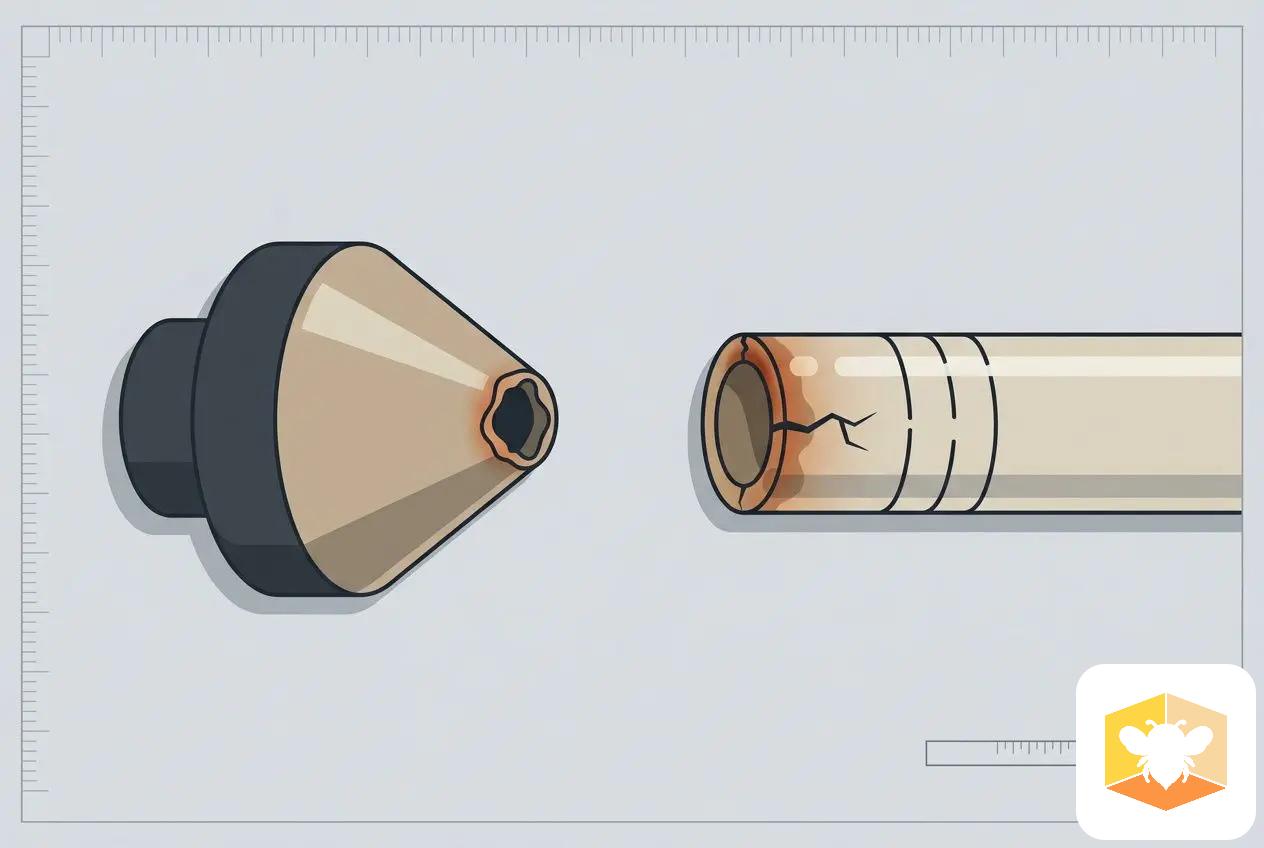 Buse d’imprimante 3D et cylindre de nozzle cassé, pièce détachée prête à être remplacée, vue technique d’assemblage. piéces de rechange imprimante 3d