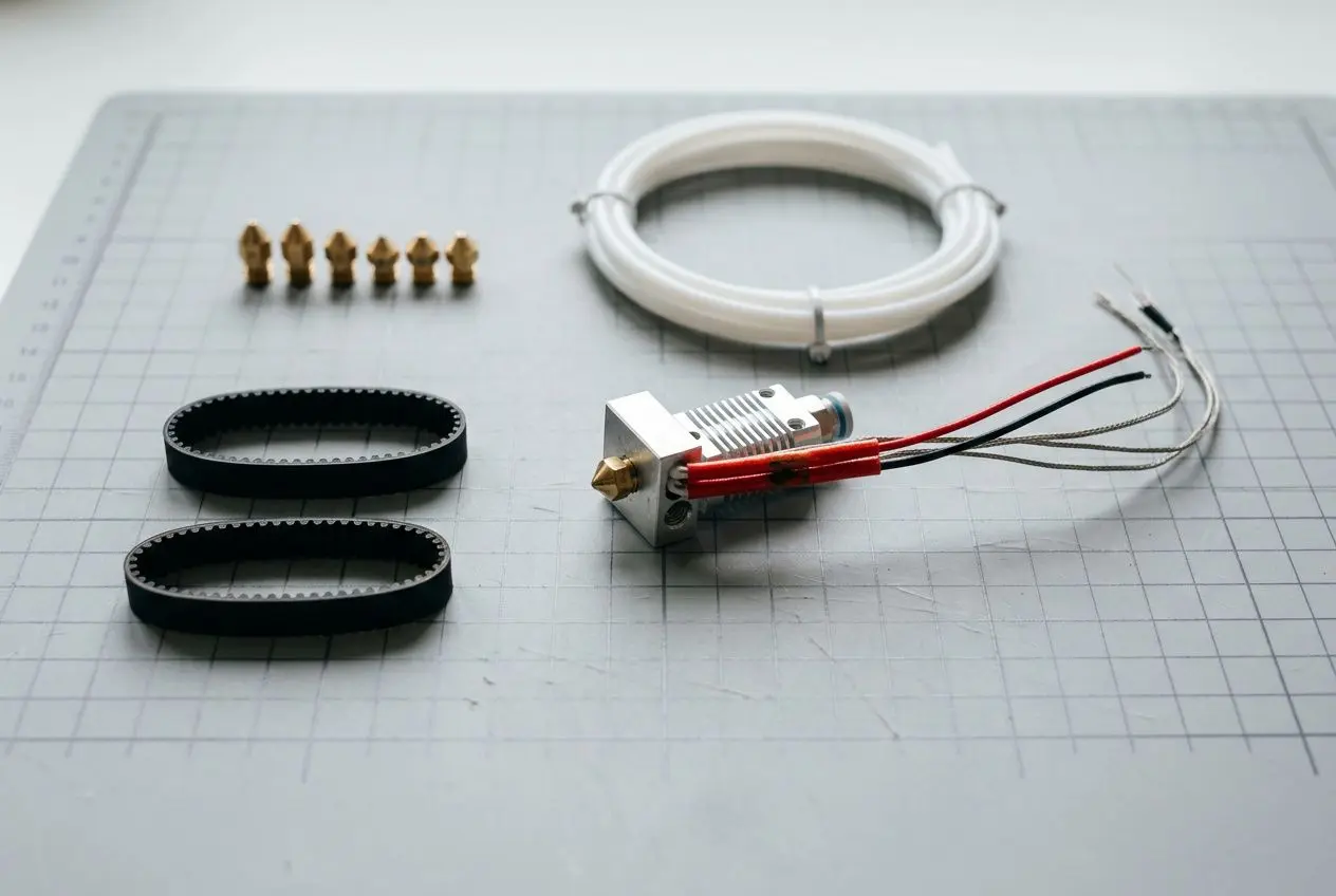 Pièces détachées imprimante 3D: courroies, tête d’extrudeuse et accessoires prêts à monter pour remplacer une pièce de rechange imprimante 3d.